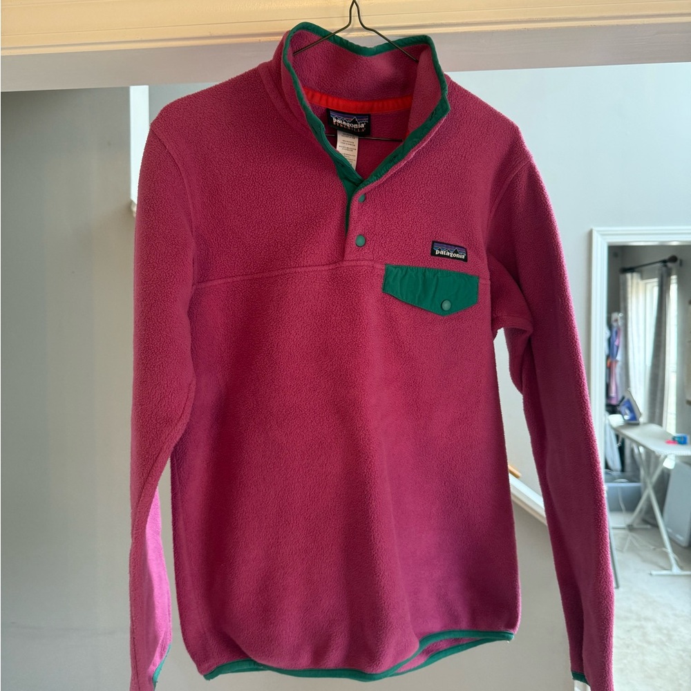 Women's Patagonia Synchilla Snap-T Sz XS Hot Pink/Teal 2012 25455
